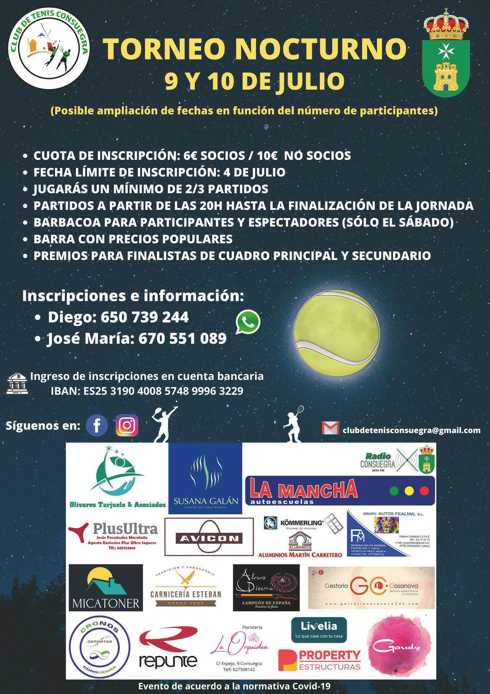 Torneo noctuno de tenis 9 y 10 de julio