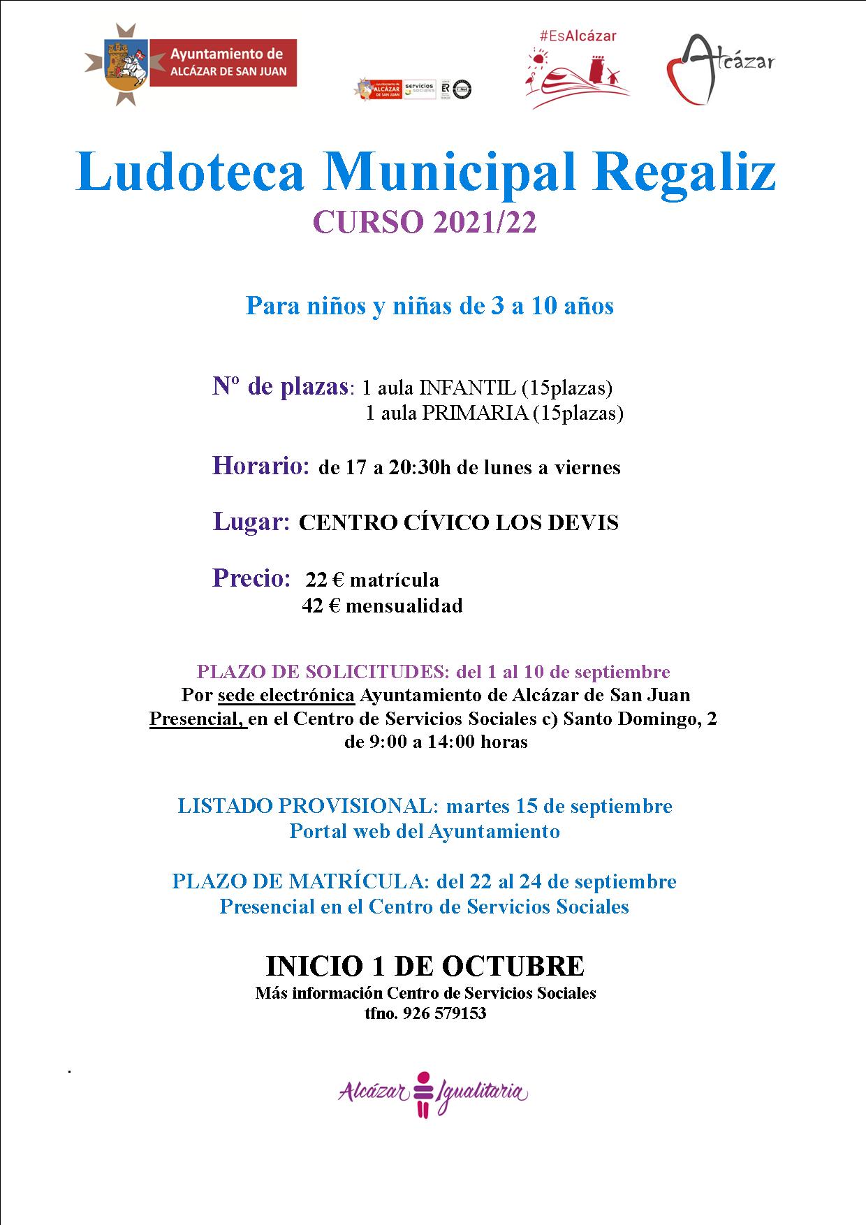 Abierto el plazo de solicitud de matrícula para la “Ludoteca Regaliz”