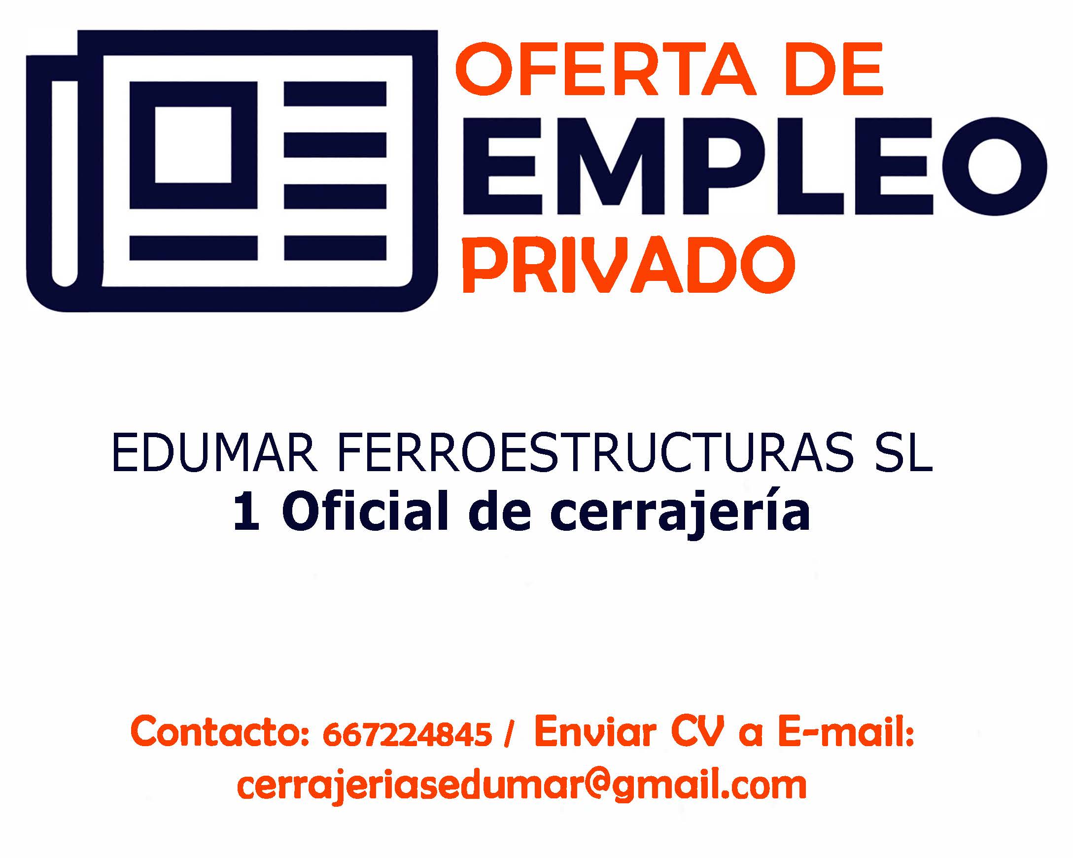Oferta de empleo privado: Oficial de cerrajería