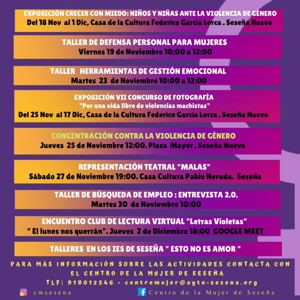 ACTIVIDADES PARA CONMEMORAR EL DÍA INTERNACIONAL DE LA ELIMINACIÓN DE LA VIOLENCIA CONTRA LAS MUJERES – Ayuntamiento de Seseña