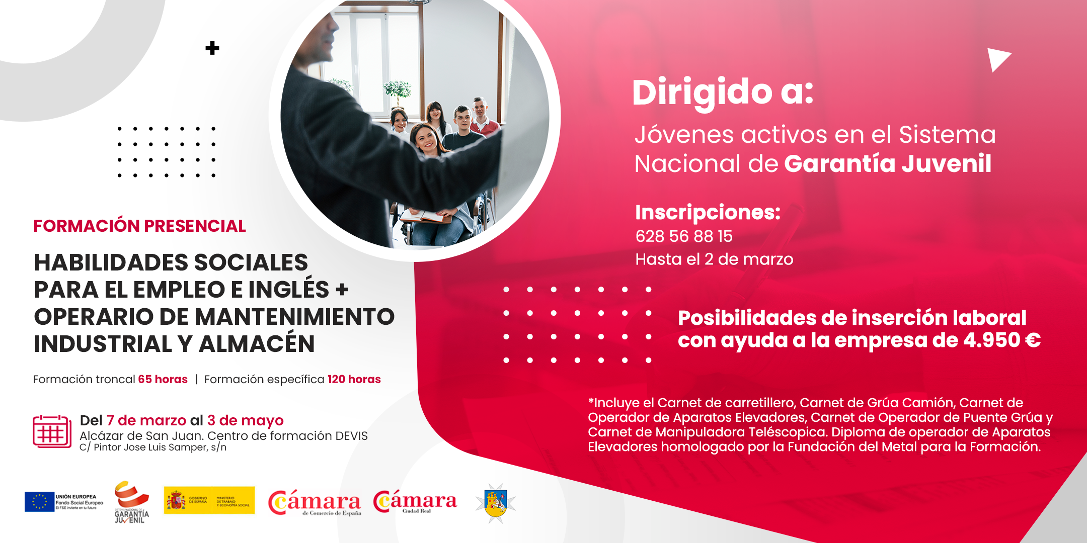 Nueva formación: Habilidades sociales para el empleo e inglés / Operario de mantenimiento industrial y almacén.