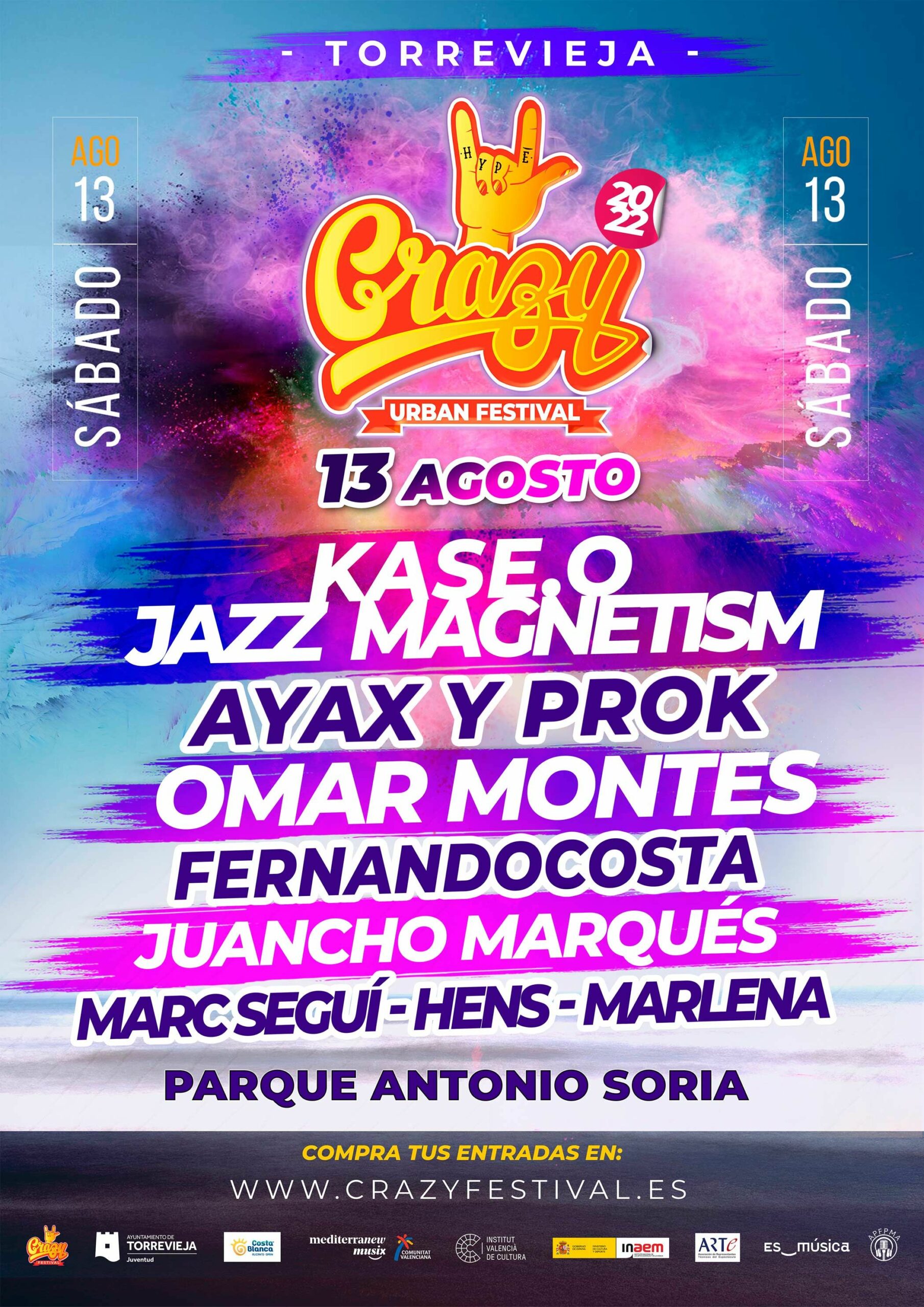 Crazy Urban Festival congregará, el próximo sábado 13 de agosto en el Parque Antonio Soria de Torrevieja, a miles de seguidores de la música urbana