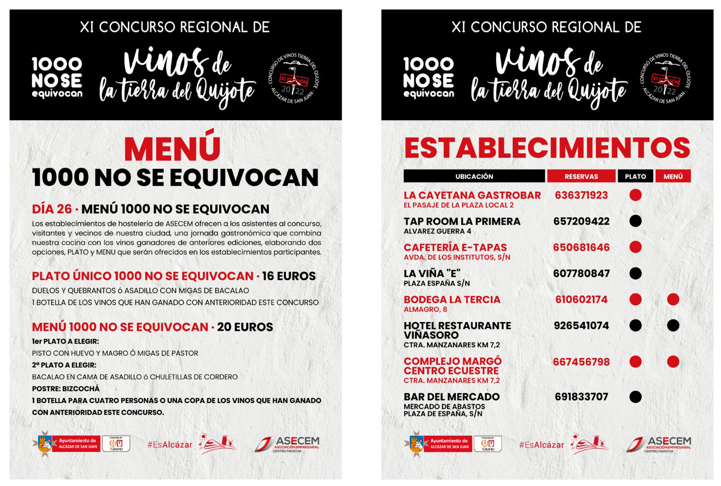 El XI Concurso Regional Vinos de la Tierra del Quijote, con la participación del sector hostelero, ofrece menús especiales para este día