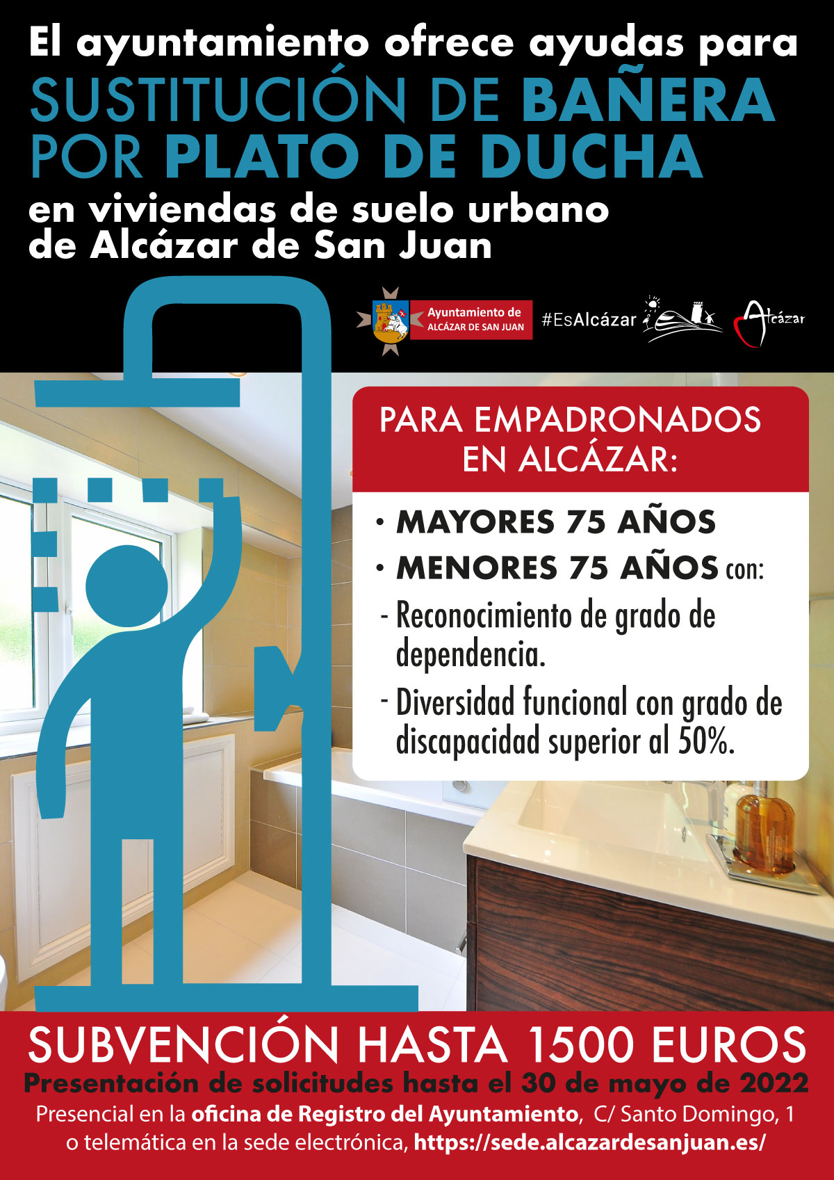 El ayuntamiento ofrece ayudas para la sustitución de bañeras por plato de ducha en viviendas de suelo urbano
