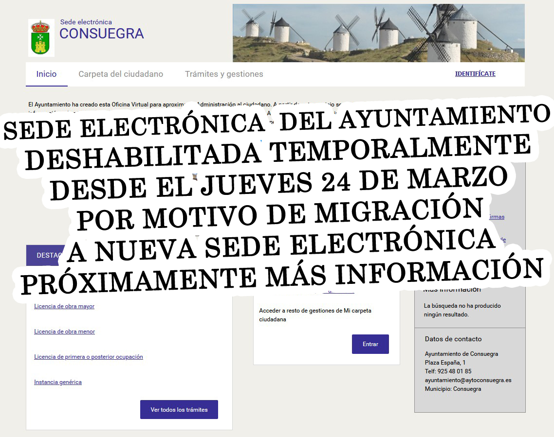 La Sede Electrónica quedará fuera de servicio temporalmente