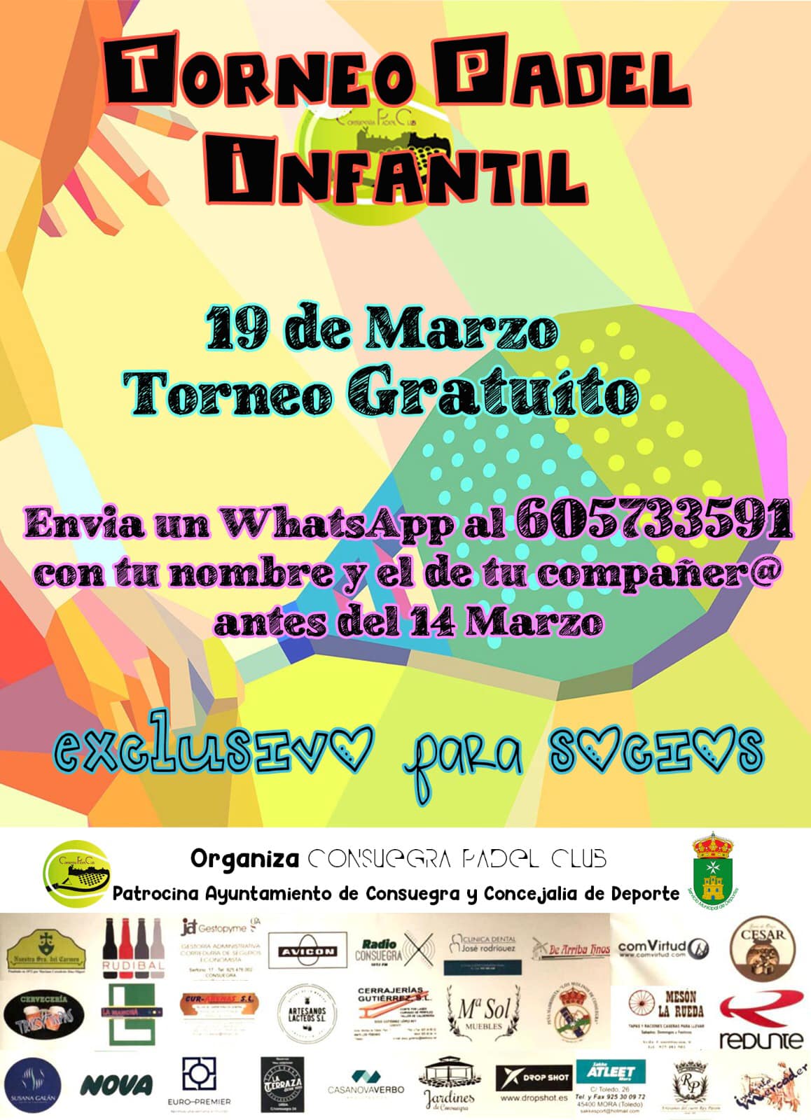 Torneo Infantil de Padel próximo 19 de marzo