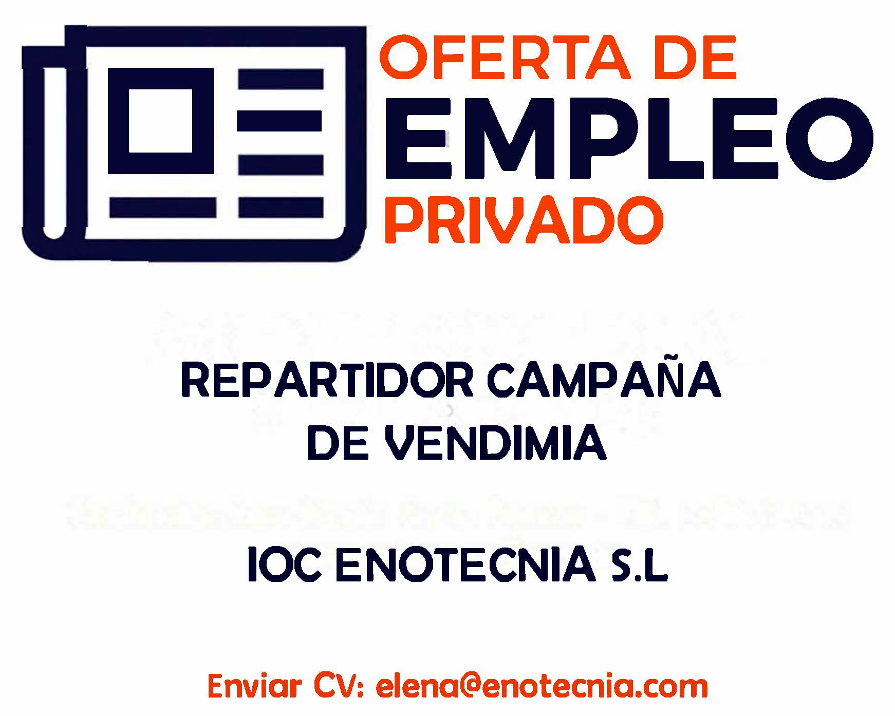 Oferta de empleo privado: Reapartidor/A campaña de vendimia