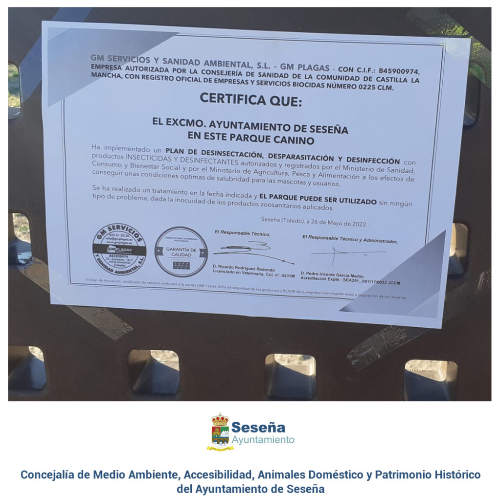 Refuerzo Desparasitación y Desinfección parque canino Calle Zurbarán – Ayuntamiento de Seseña