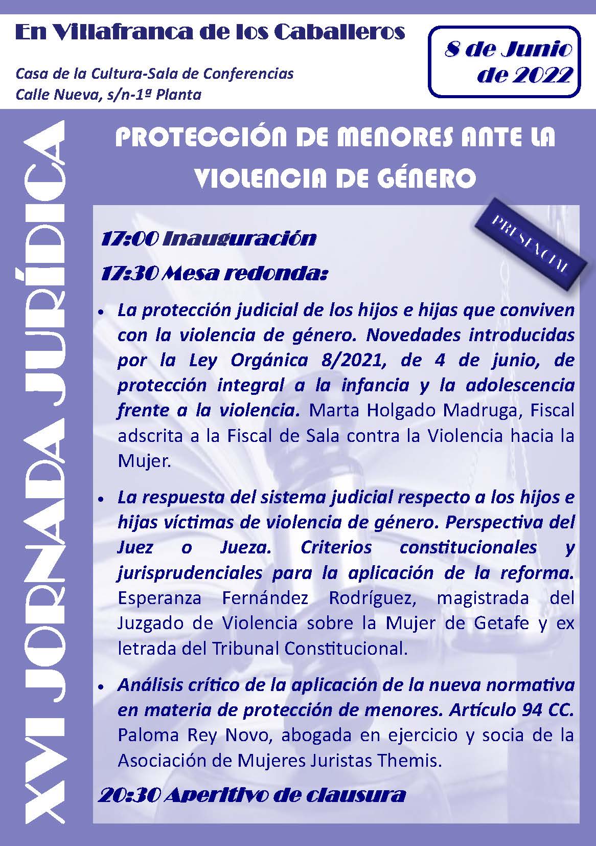 XVI Jornada Jurídica `PROTECCION DE MENORES ANTE LA VIOLENCIA DE GÉNERO’