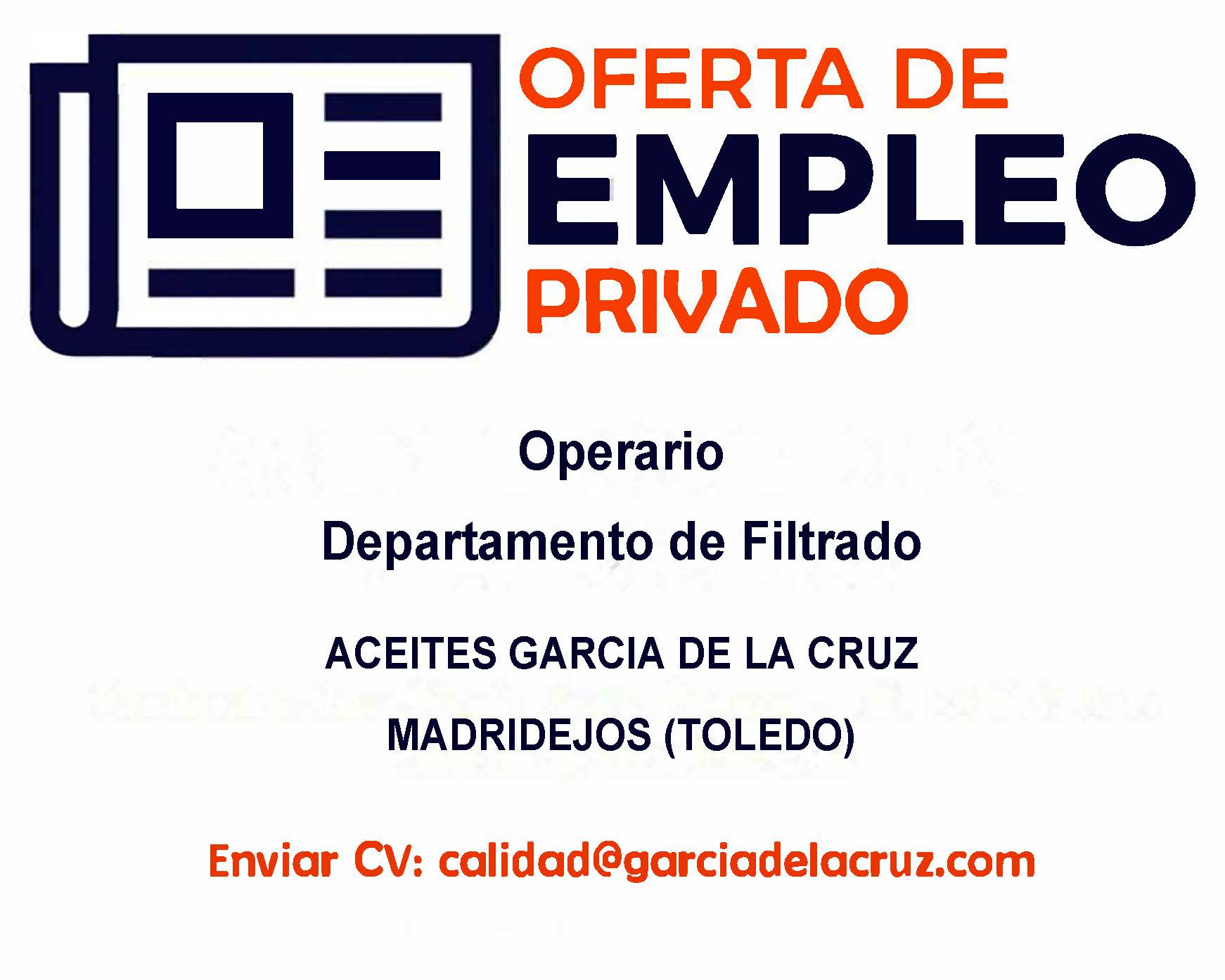 Oferta de empleo privado: Operario de filtrado almazara