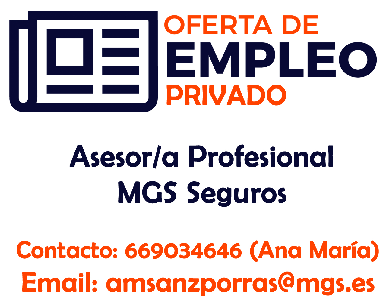 Oferta de empleo privado: Asesor/a profesional MGS Seguros