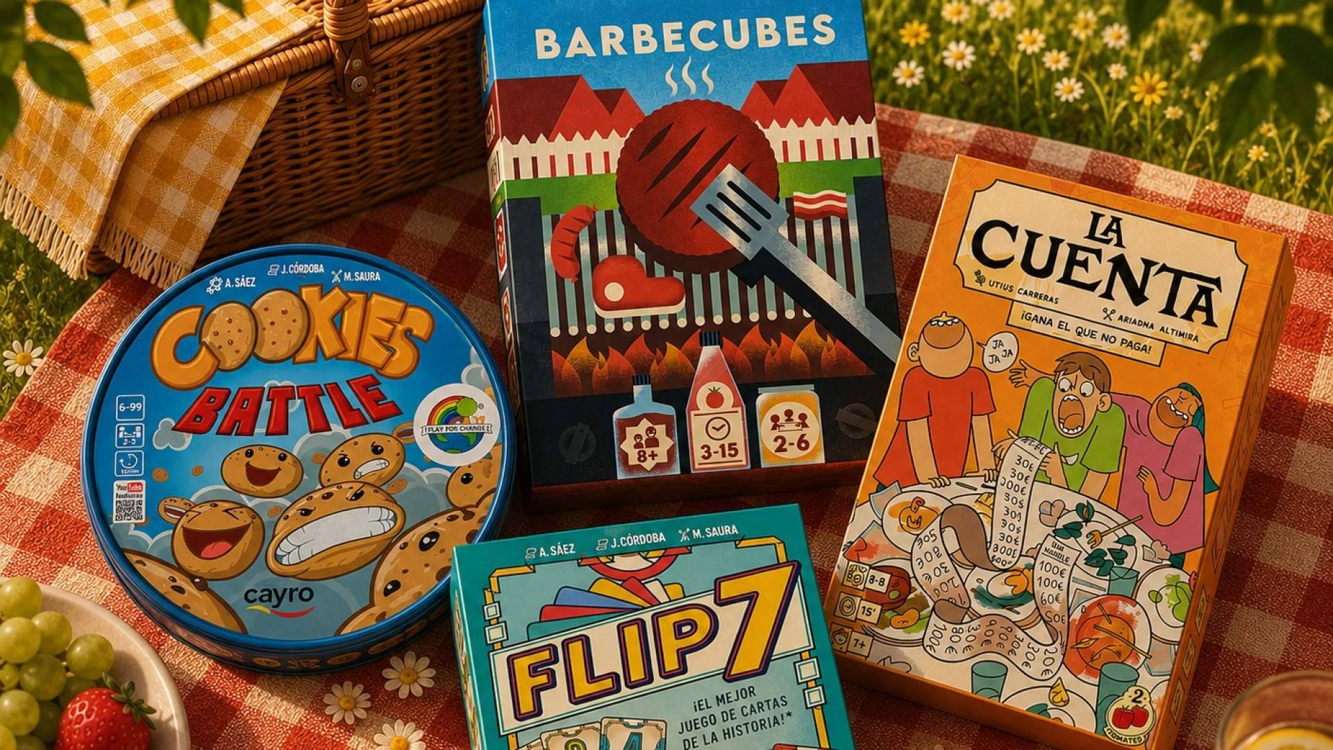 La nevera portátil, la tartera, un mantel y unos buenos juegos de mesa